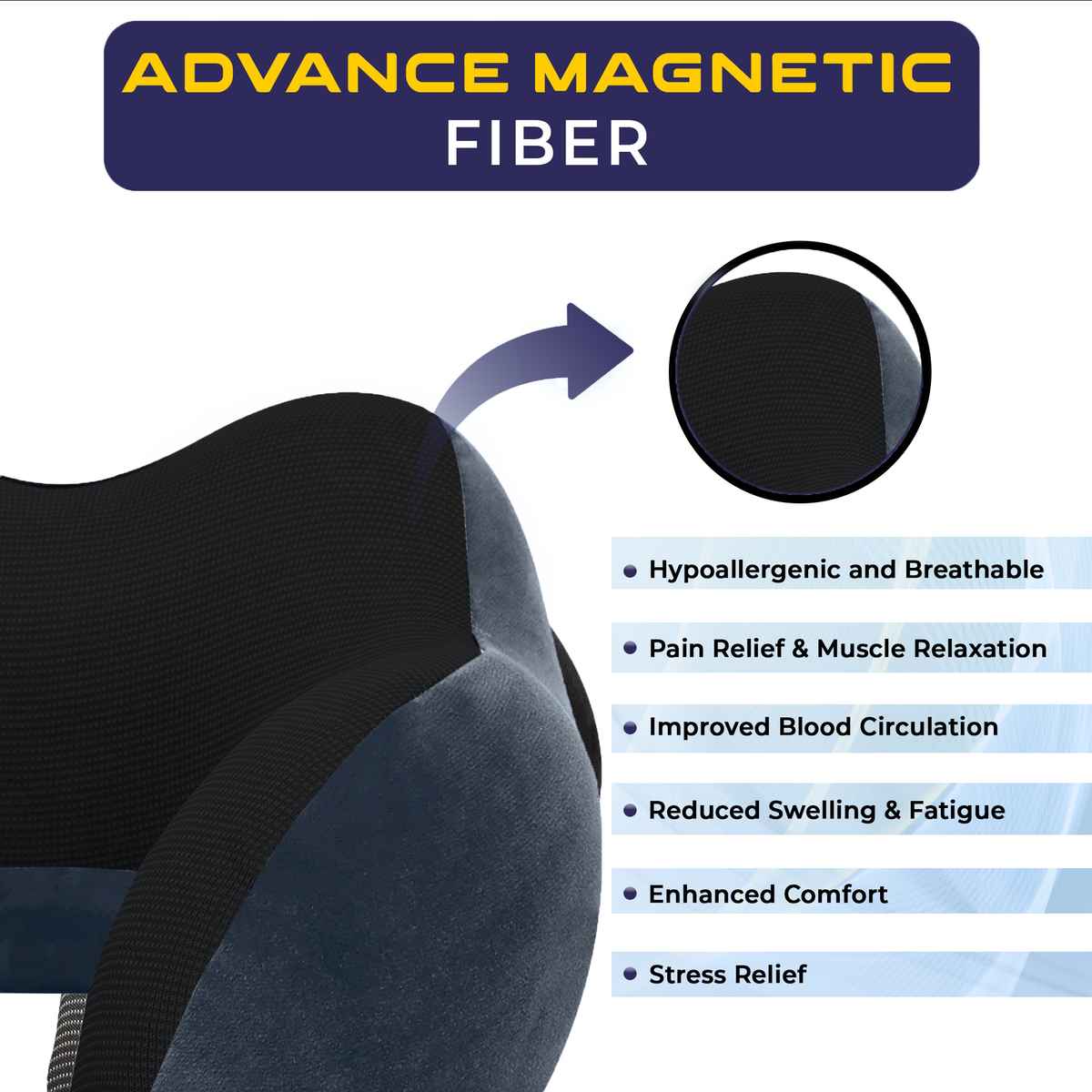 Billebon Cool Gel Travel Neck Pillow with Magnetic Fabric, Neck Support & Washable Cover | Grey