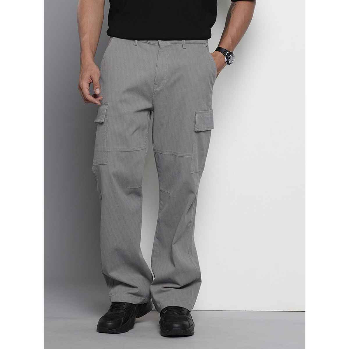 The Indian Garage Co Men's Relaxed Fit Solid Casual Trouser | Grey - 28