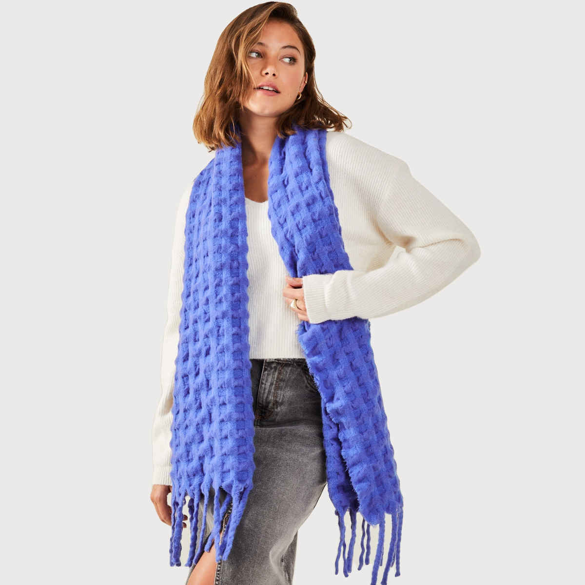 Accessorize London Women's Textured Blanket Scarf | Blue