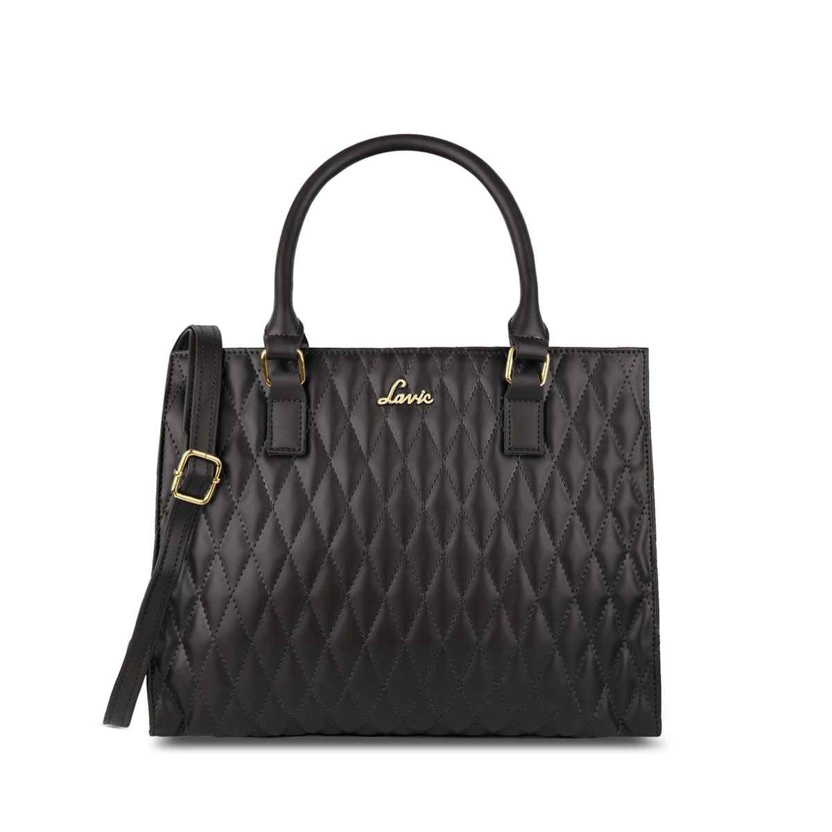 Lavie Womens Stitch Shelly Large Satchel Handbag Black