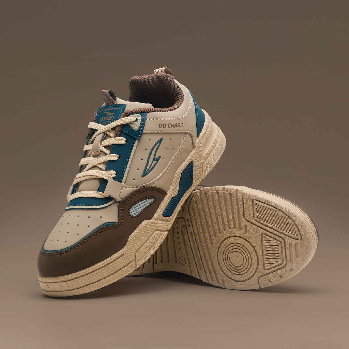 Asian Men's Lace up Sneakers | TANGO-01 | Beige | UK 7