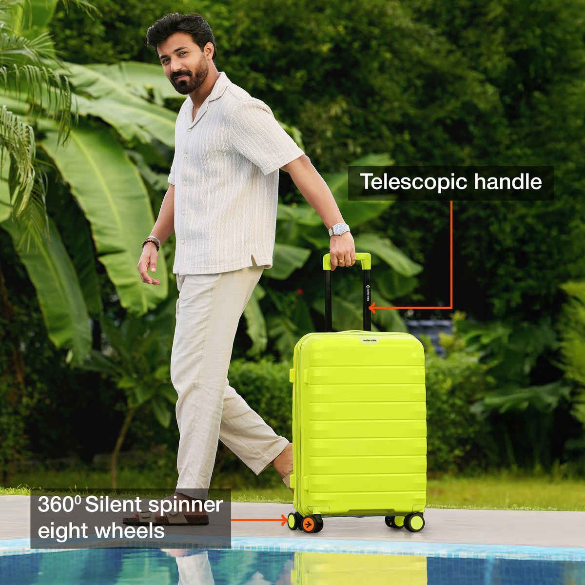 Nasher Miles Vienna Check-In Hard Sided Polypropylene 24 Inch|65 cm Trolley Bag - Neon Lime