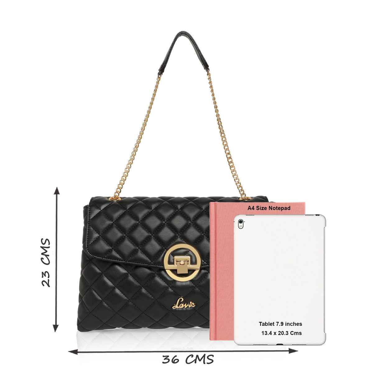 Lavie Women's Quilt Eden Flap Satchel Handbag | Ladies purse | Shoulder Bag | Black