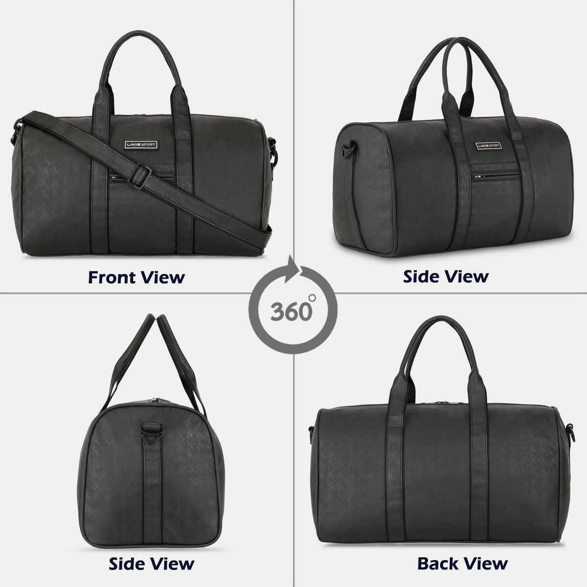 Lavie Sport Unisex Synthetic Leather Duffle Bag | Black | M (46 x 25.2 x 26.5 cm)