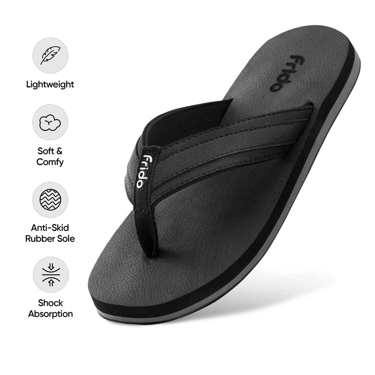 Frido Unisex Cloud Comfort Slippers with Anti-Skid Sole | Charcoal Black - UK 7