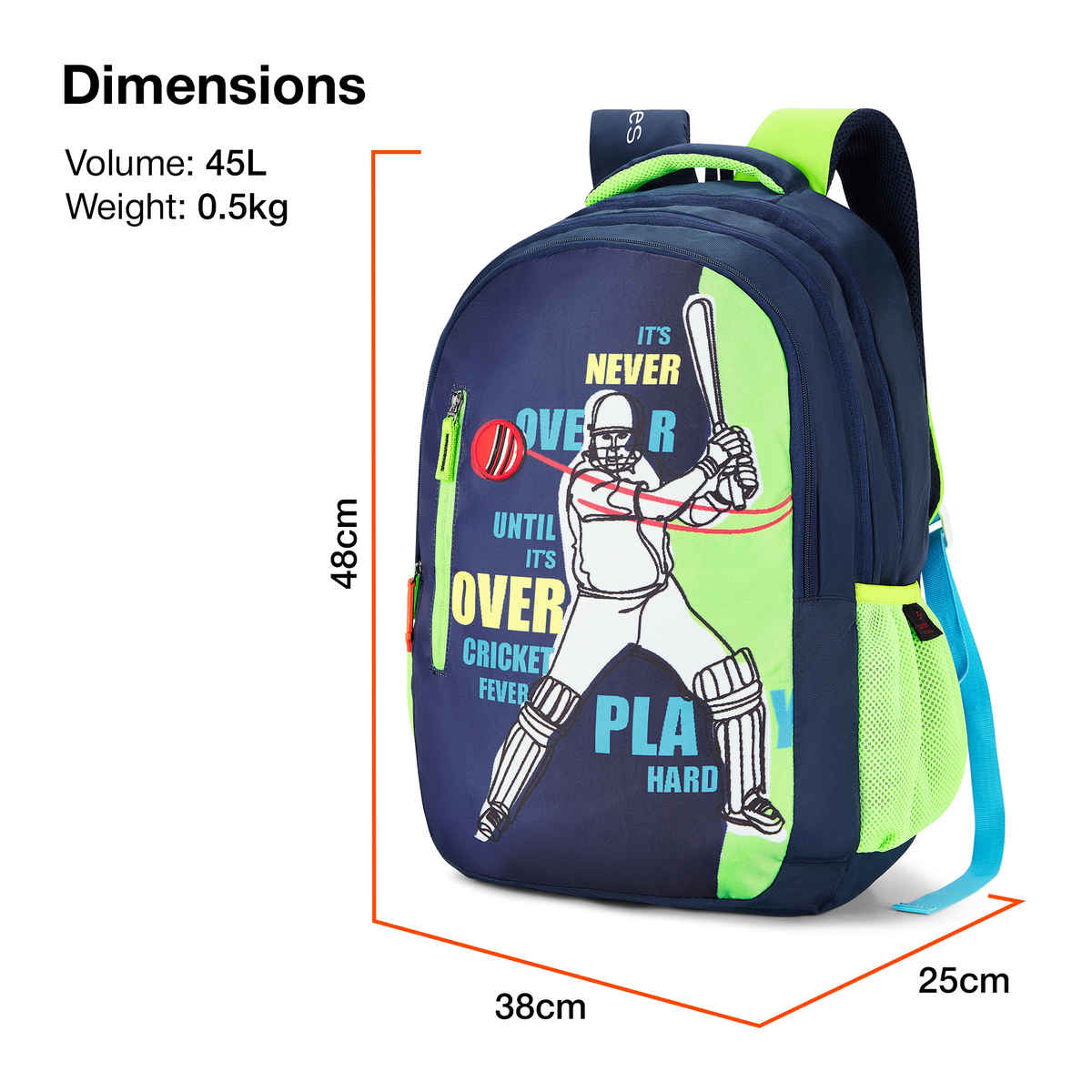 Nasher Miles Cricket Fever Backpack- Unisex-3 Compartment College Bag- Green- 45L