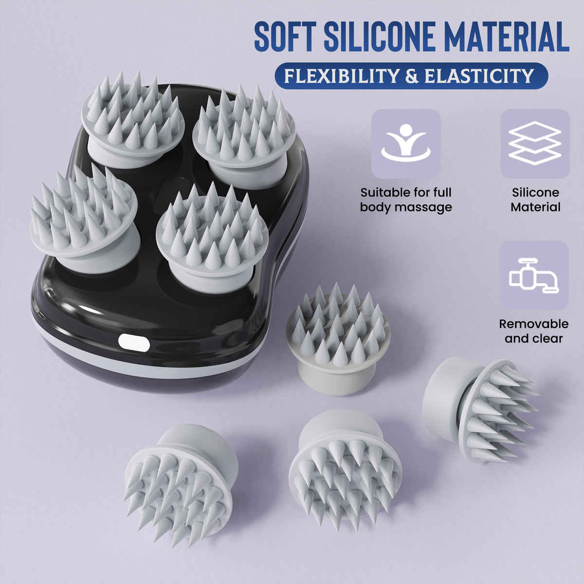 Sicaro RP202 Relax Pro Rechargeable Scalp and Body Massager | 360 Degree Deep Massage Bristles | Black