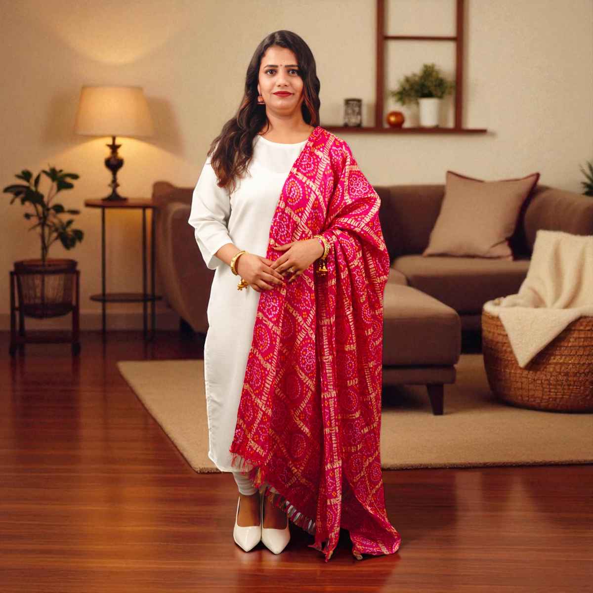 Pink Bandhini Dupatta | House of Festivals