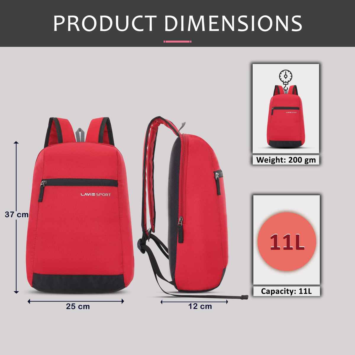 Lavie Sport Unisex Graphic Polyester 11 L Shoulder Handle Casual Backpack | Red
