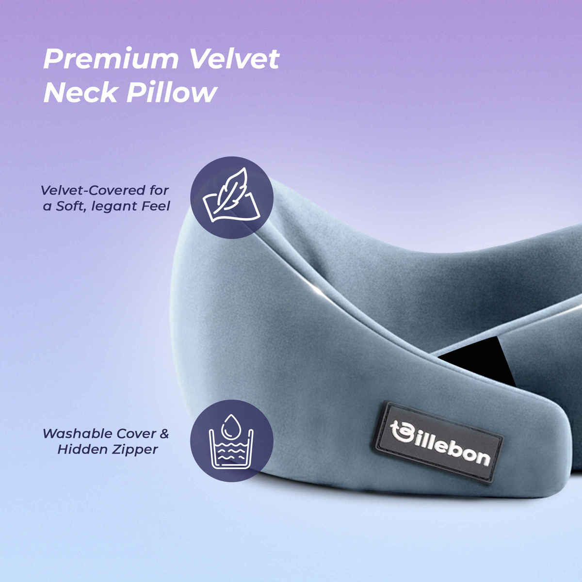 Billebon Gel Infused Memory Foam Neck Pillow with Eye Mask and Travel Pouch Grey