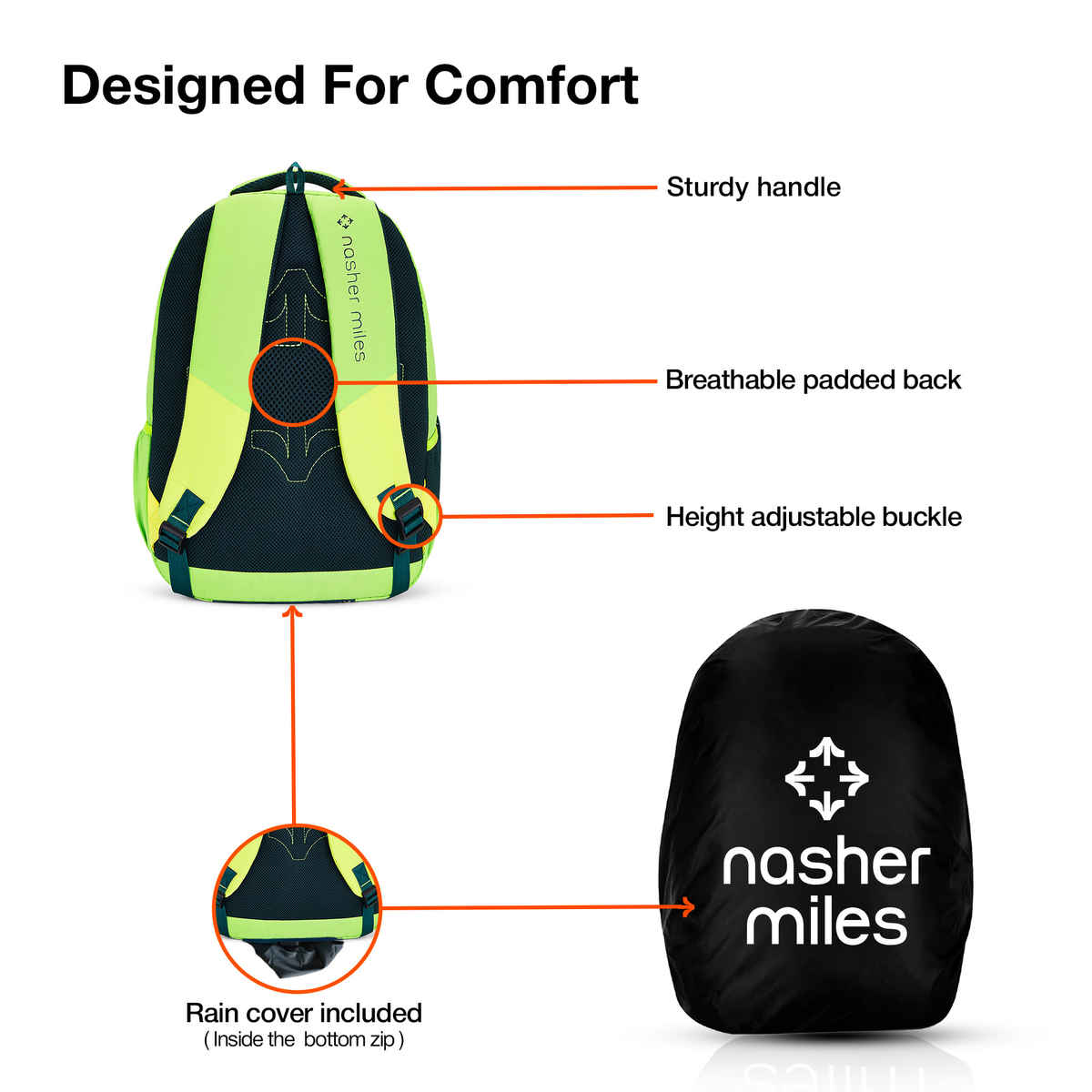 Nasher Miles Modern Polyester Laptop Backpack with Raincover & Front Organiser | Green - 45 L