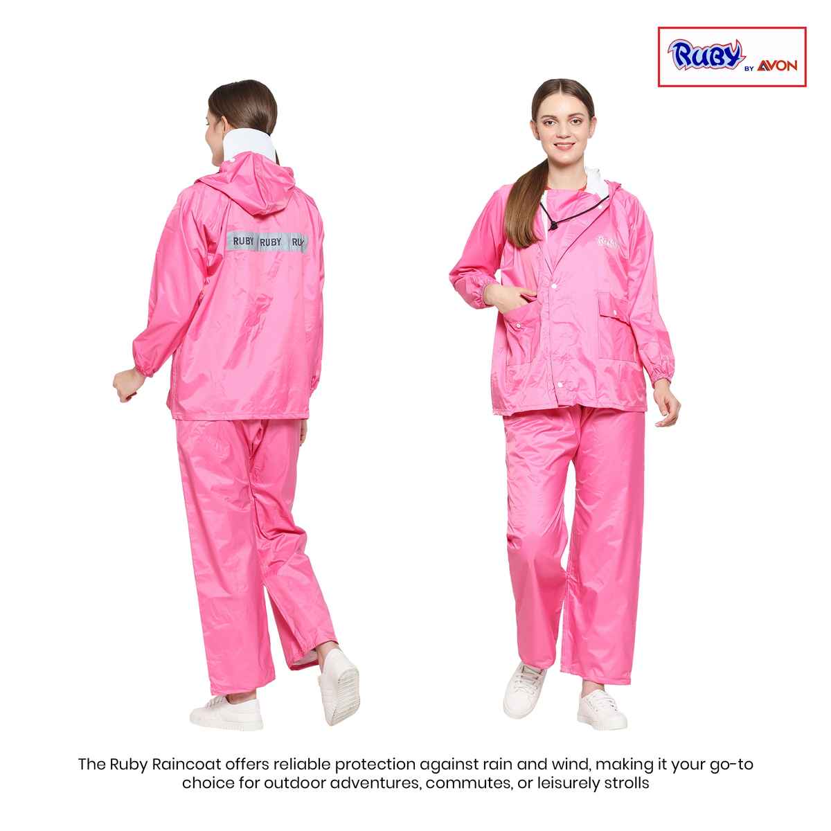 Fendo Ruby Women's Waterproof Raincoat Set with Hood & Carry Pouch | Pink | L