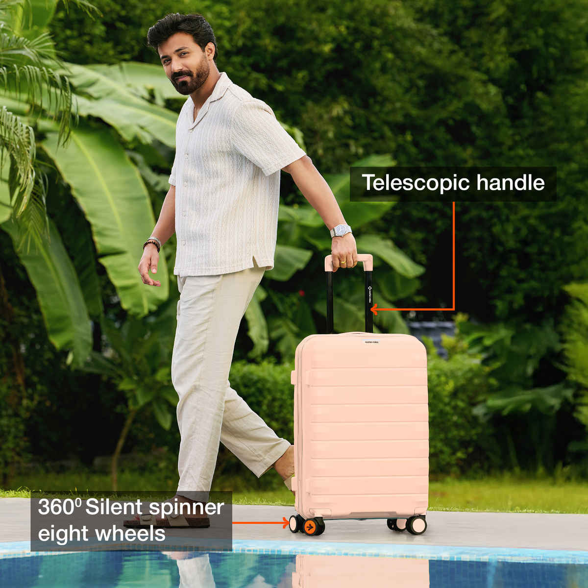 Nasher Miles Vienna Check-In Hard Sided Polypropylene 24 Inch|65 cm Trolley Bag - Peach