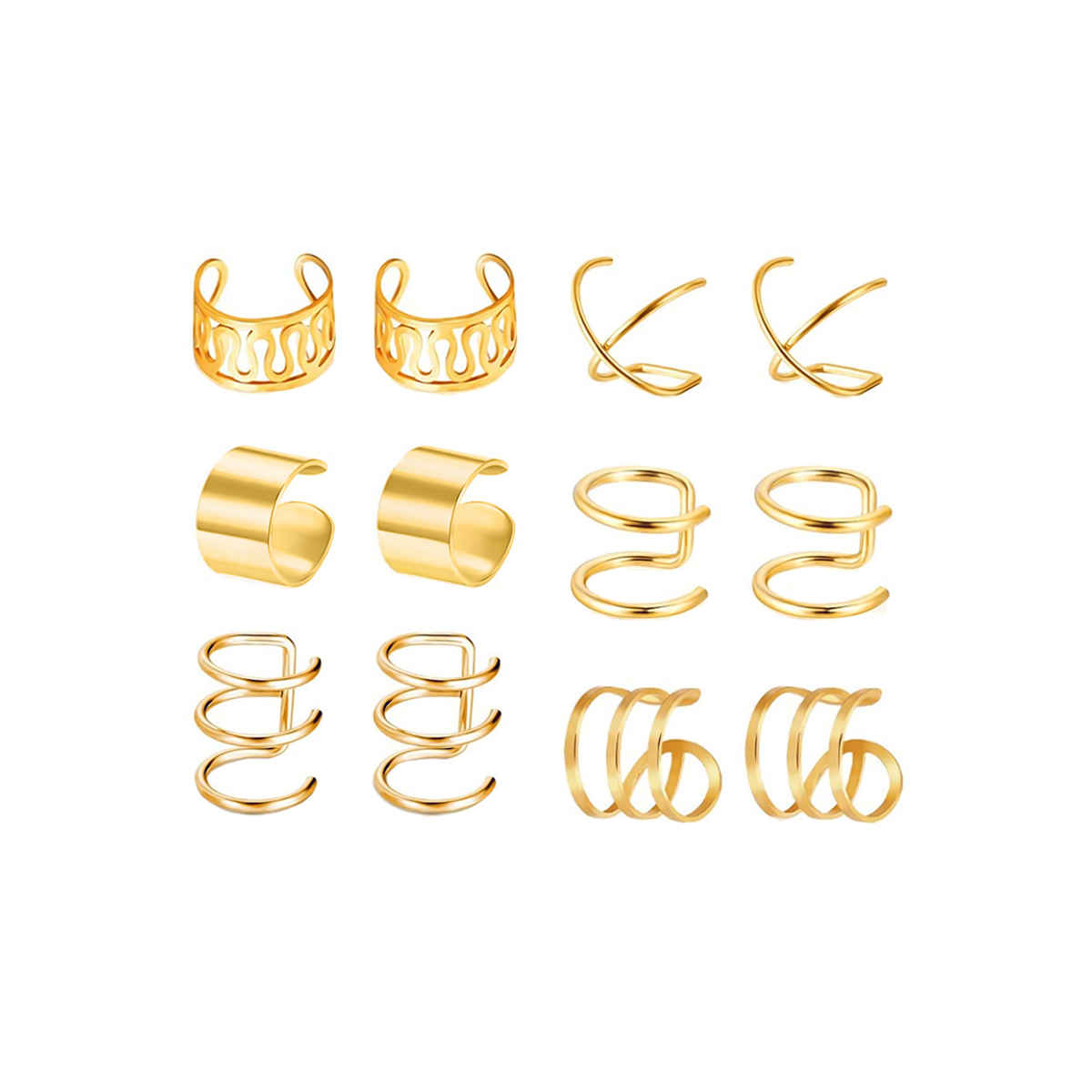 Yellow Chimes Set Of 12 Gold-Toned Ear Cuffs