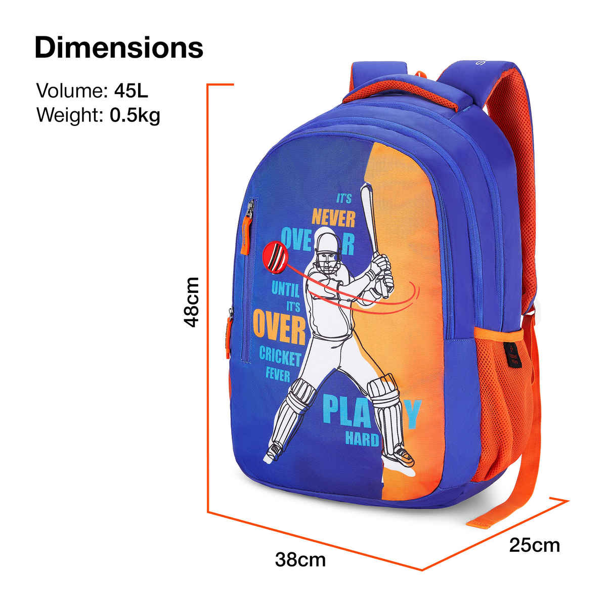 Nasher Miles Cricket Fever Backpack- Unisex-3 Compartment College Bag- Blue- 45L