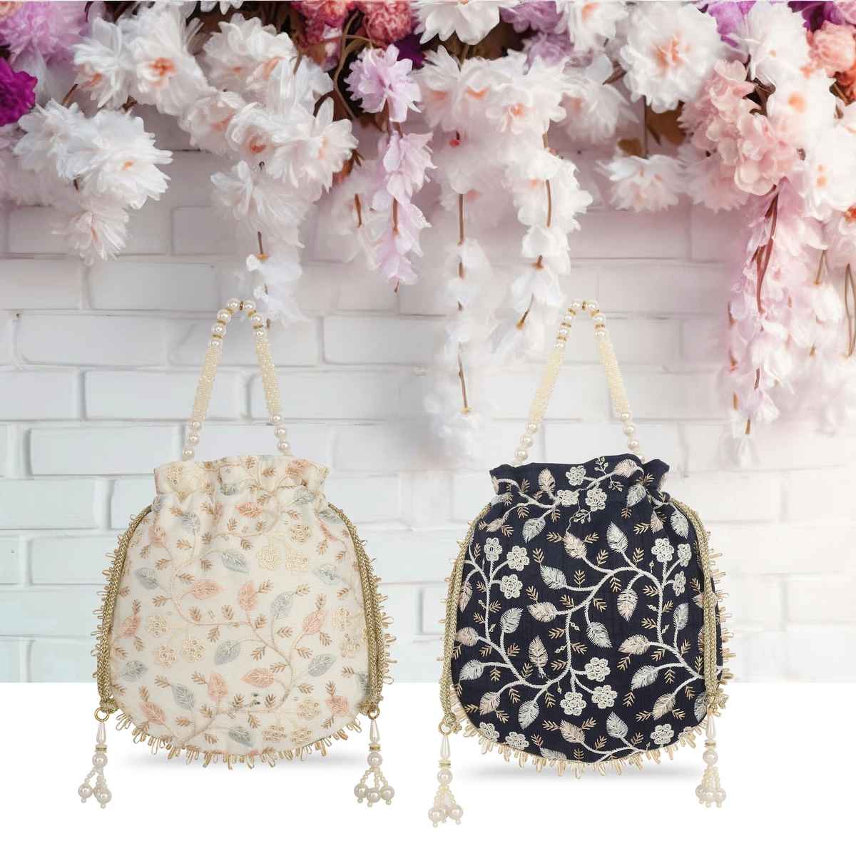 Lavie Women's Aria Round Embroidered Potli | Navy