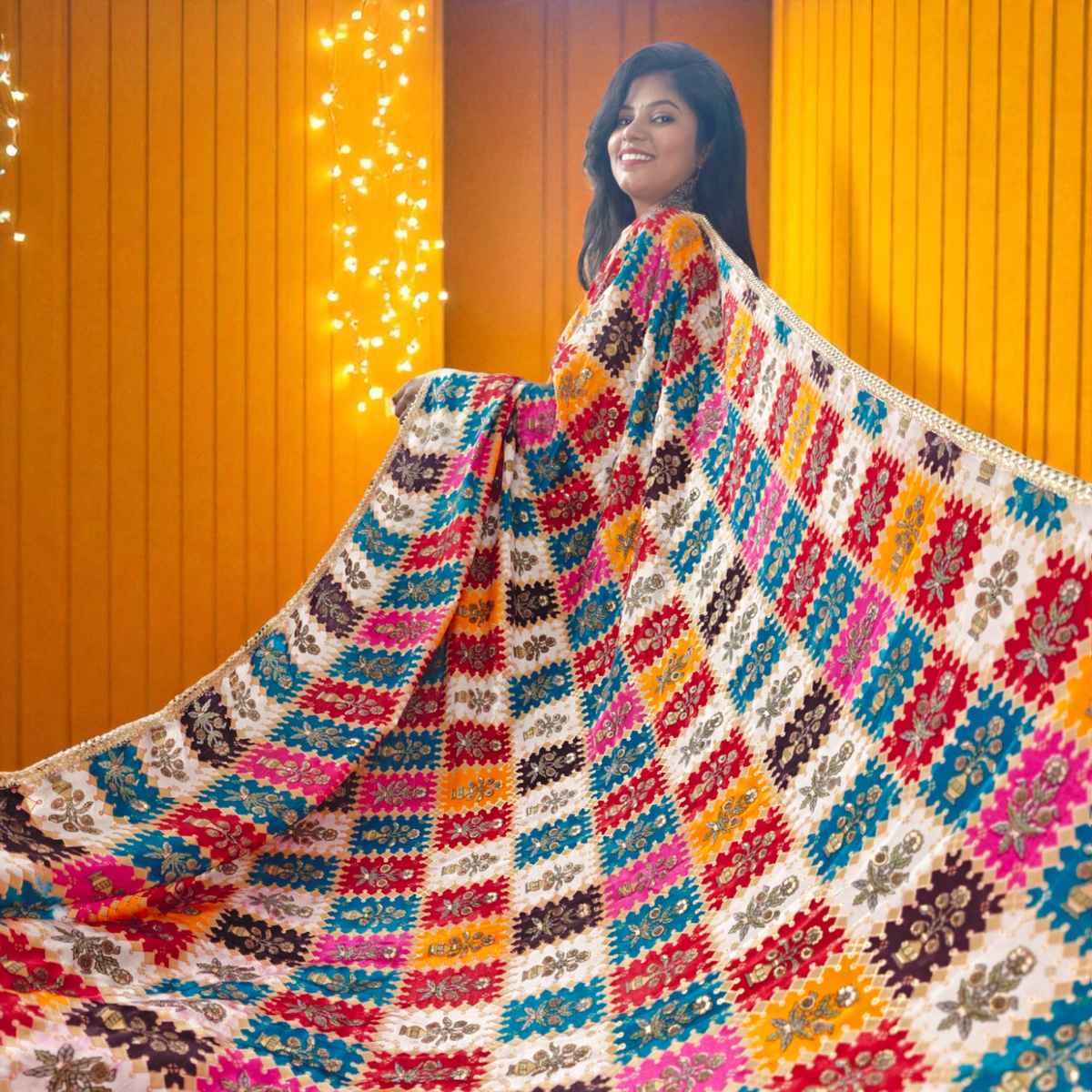 White Muitcolor Dupatta | House of Festivals