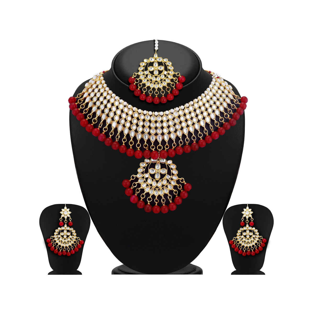 Sukkhi Gold-Plated Ad Stones & Beads Gold & Red Choker Jewellery For Women