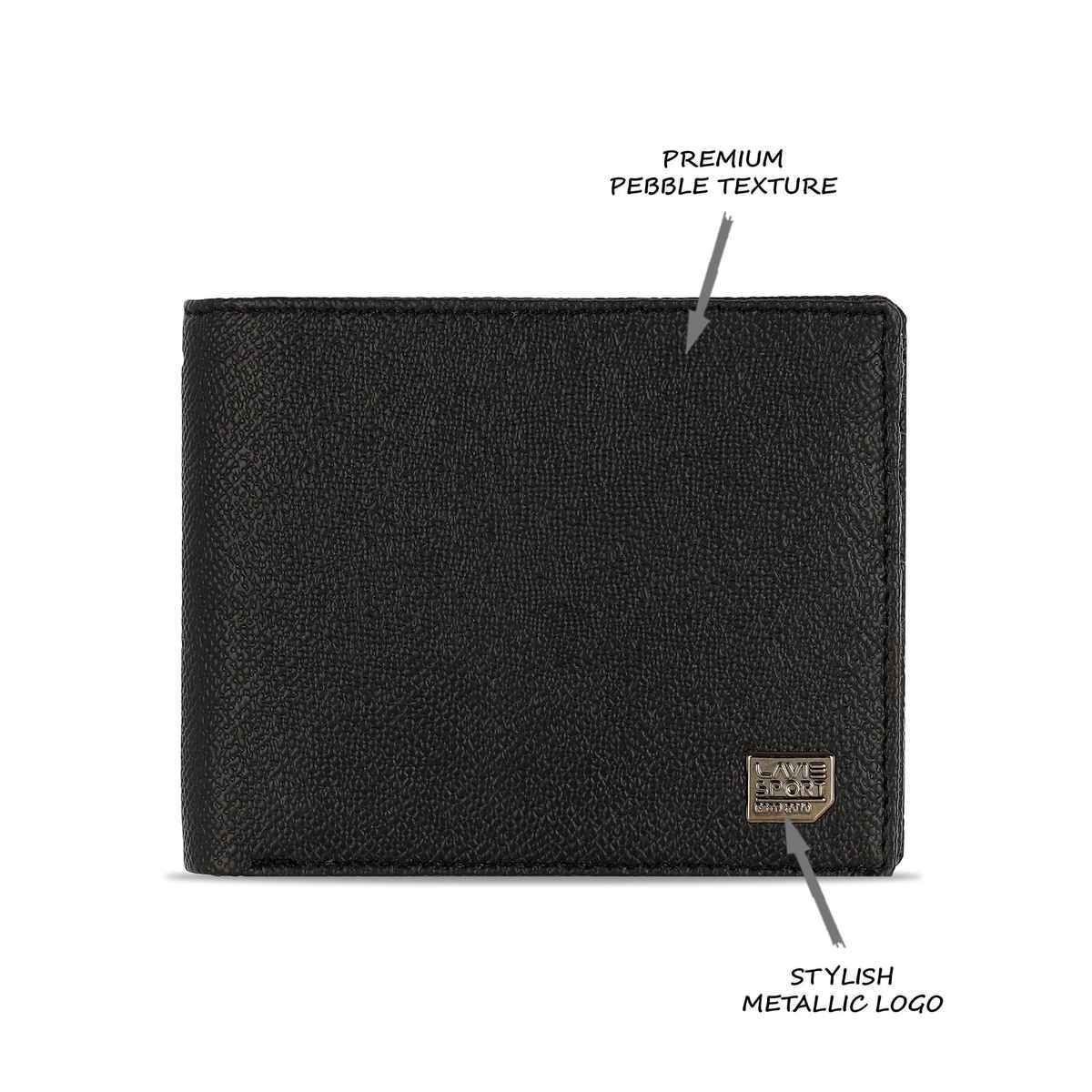 Lavie Sport Men's Solid Artificial Leather Bi-Fold Wallet | Black - Free Size