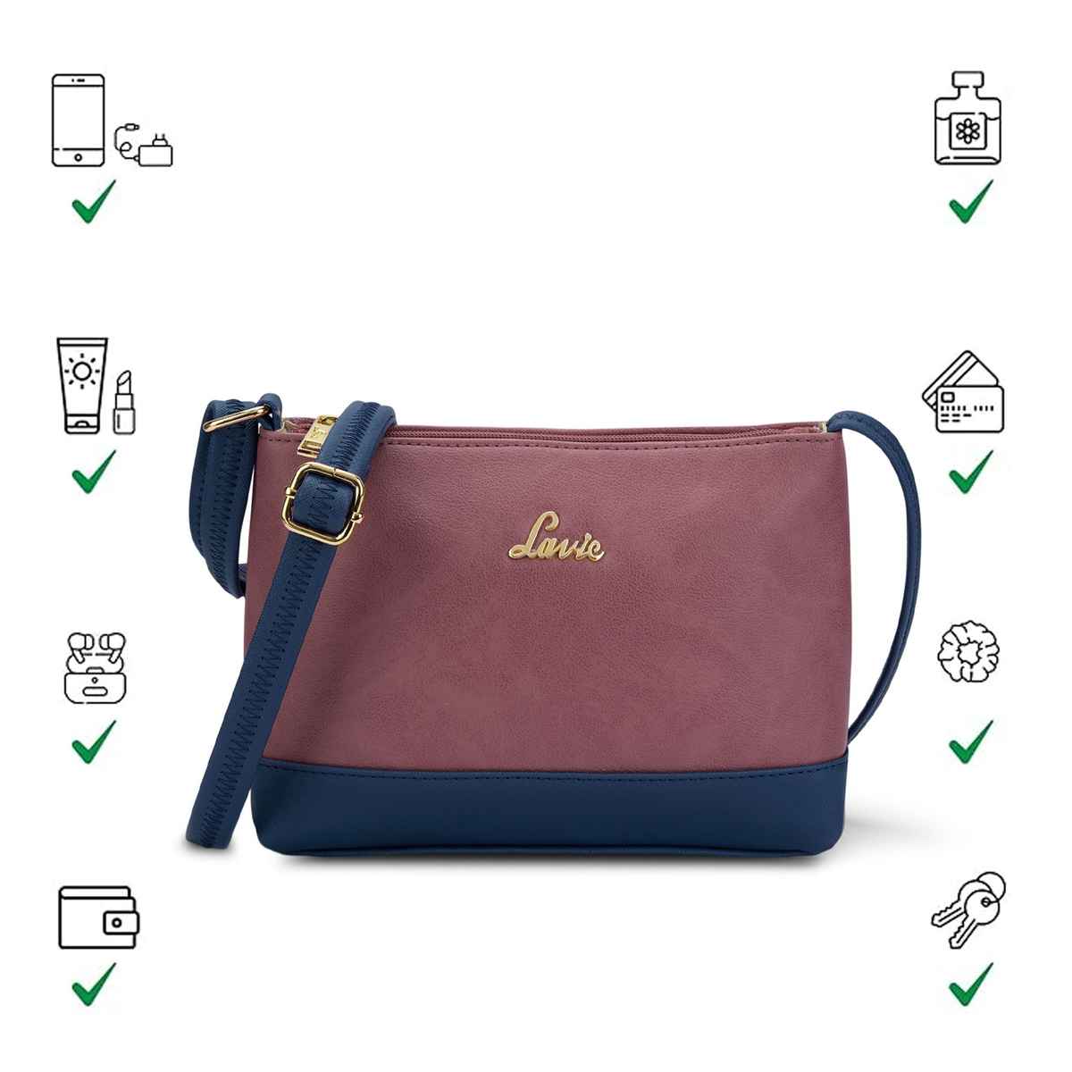 Lavie Women's Taya Cross Body Sling Bag | Ladies Purse Handbag | Dark Pink