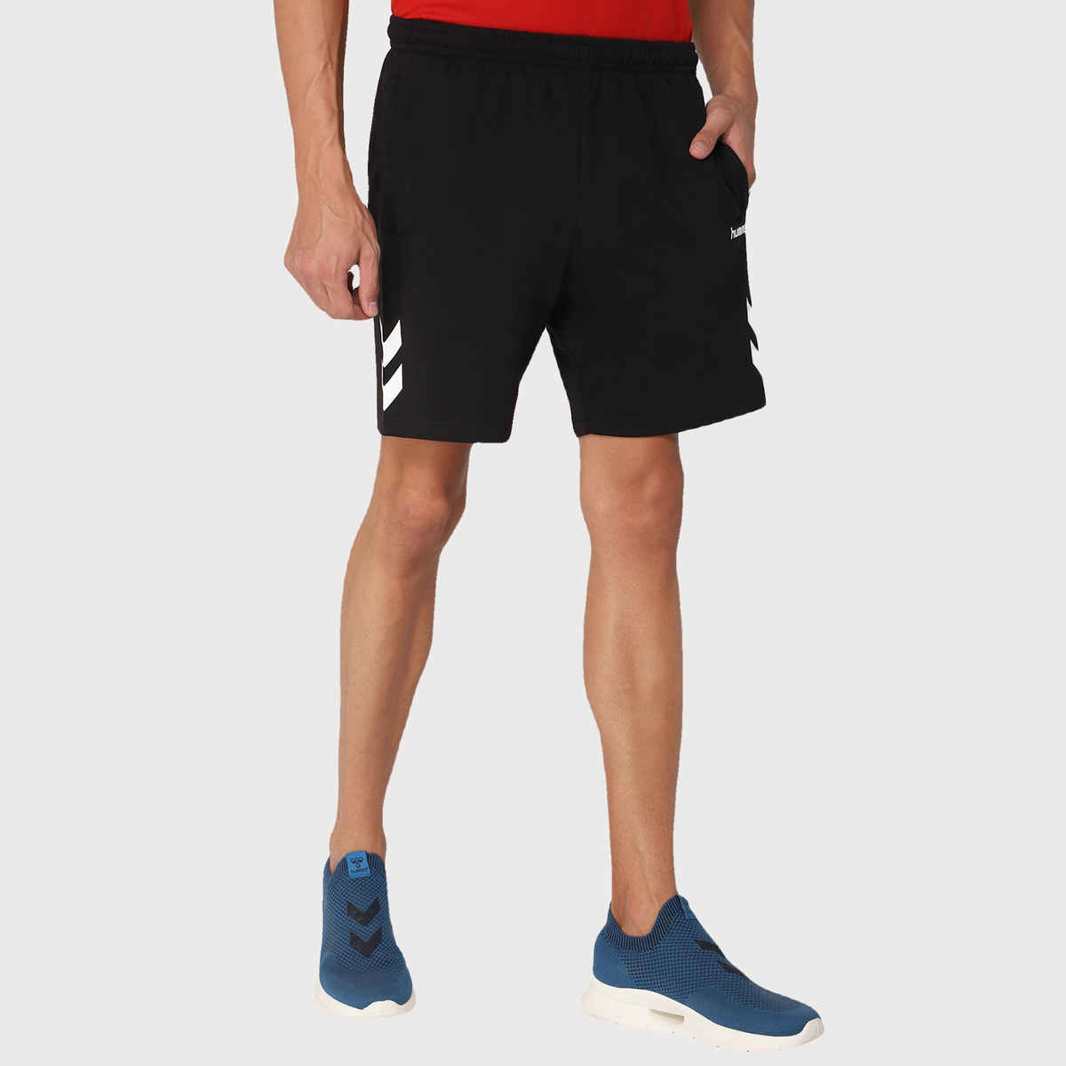 hummel Men's Ray Solid Regular Fit Cotton Poly Shorts with Zipper Pockets | Black - M