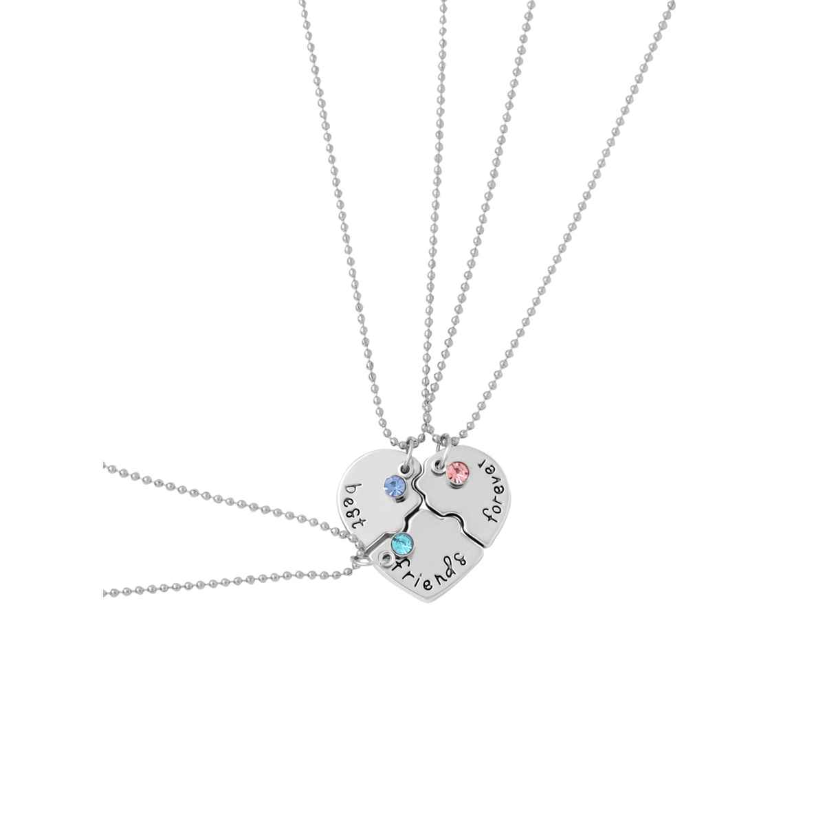 Yellow Chimes Set Of 3 Silver-Toned Rhodium-Plated Best Friends Forever Pendants Chain