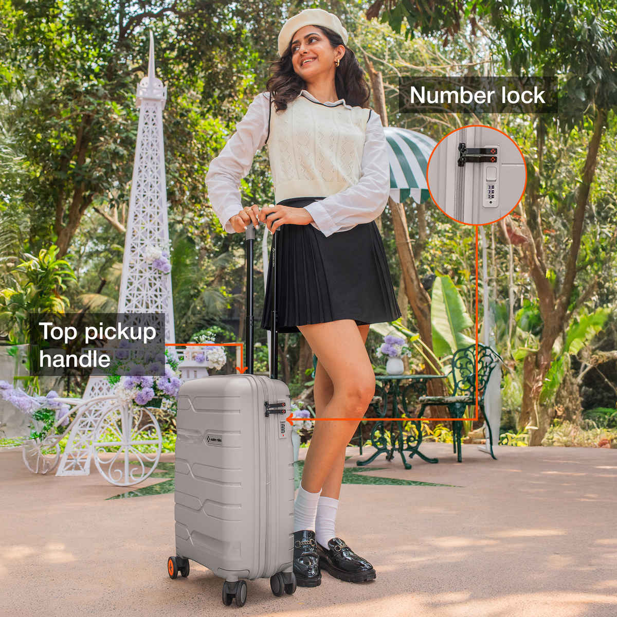 Nasher Miles Paris Cabin Hard Sided Polypropylene 20 Inch|55 cm Trolley Bag - Grey