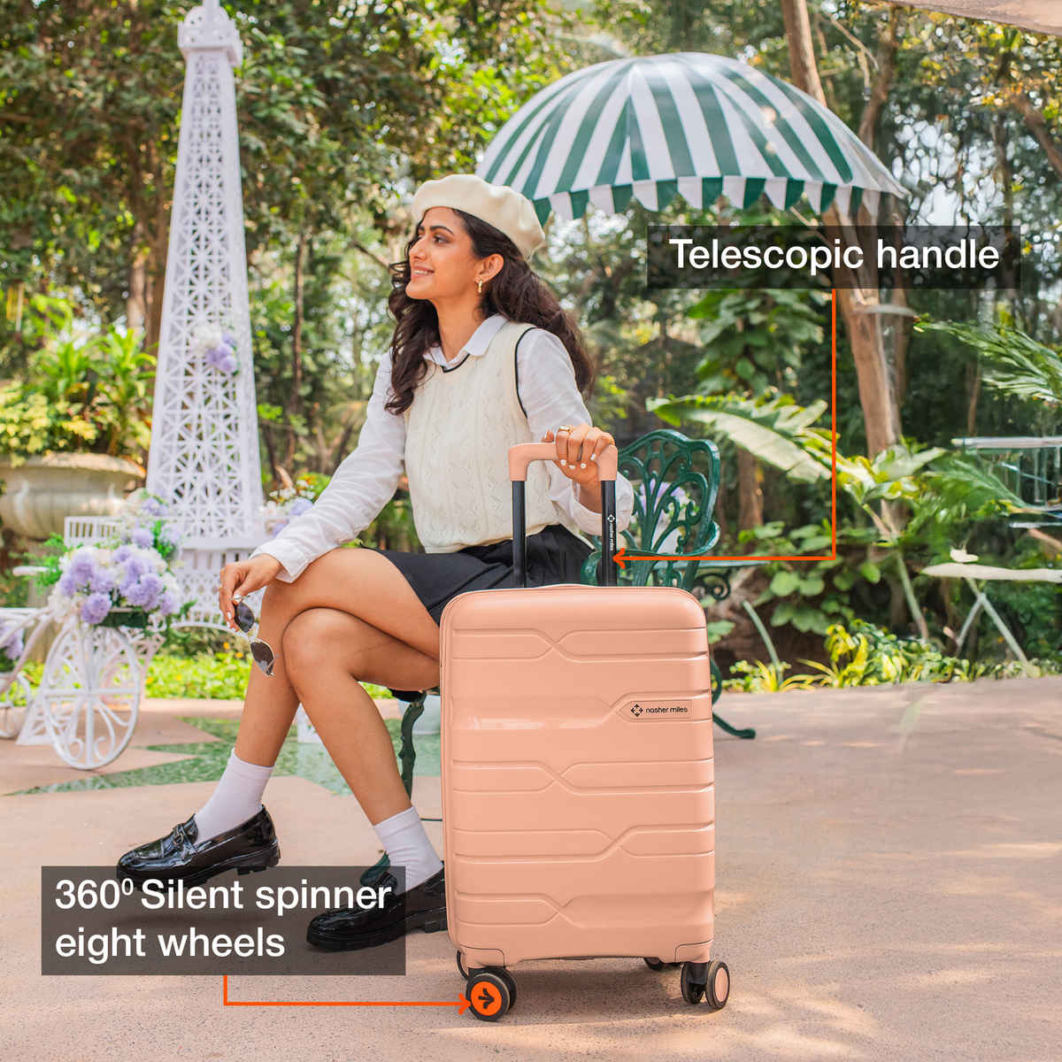 Nasher Miles Paris Check-In Hard Sided Polypropylene 24 Inch|65 cm Trolley Bag - Peach