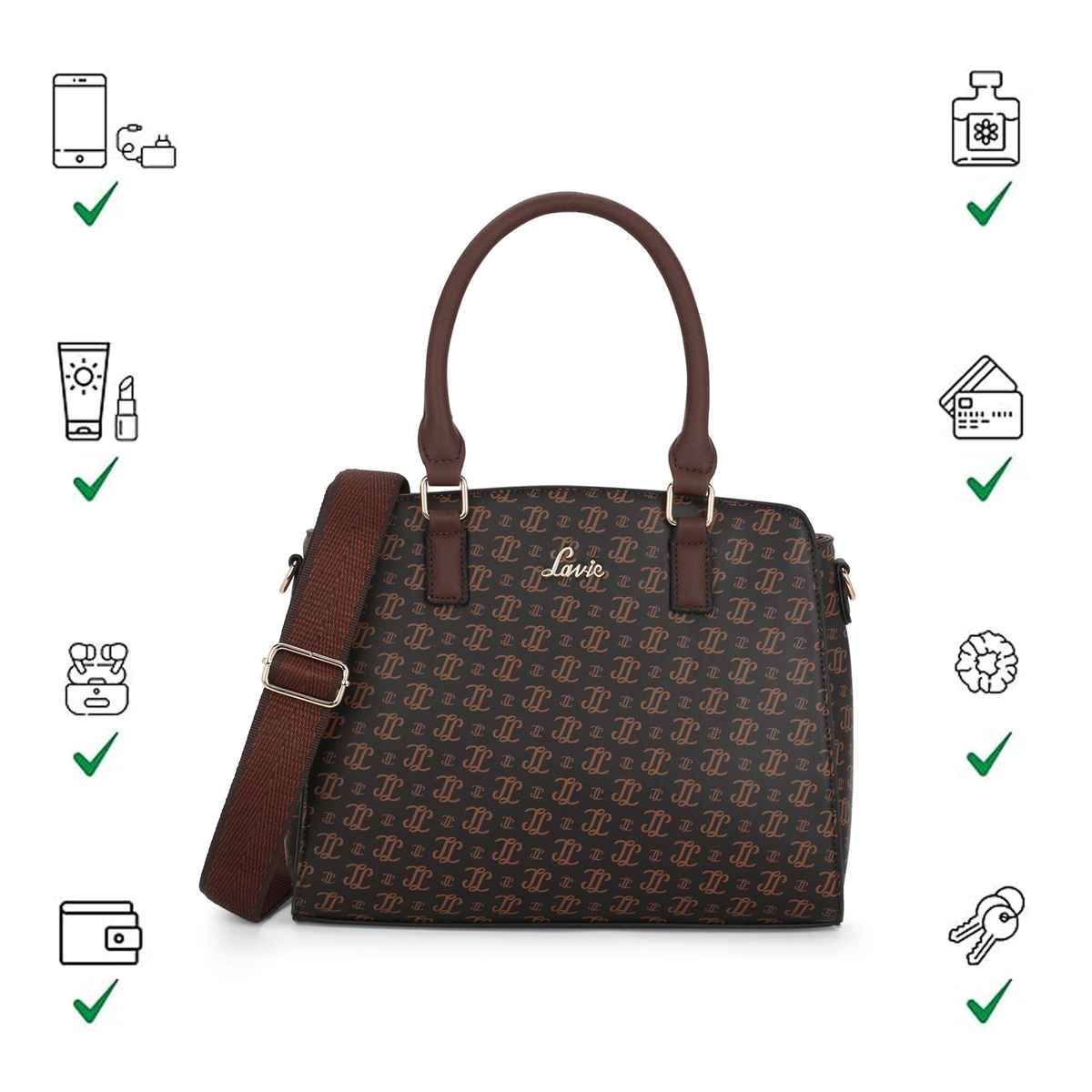 Lavie Women's Mono LL Tyra Medium Satchel Handbag | Choco