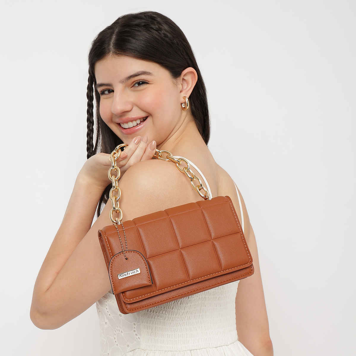 Fastrack Quilted Pattern Sling Bag for Women | Tan