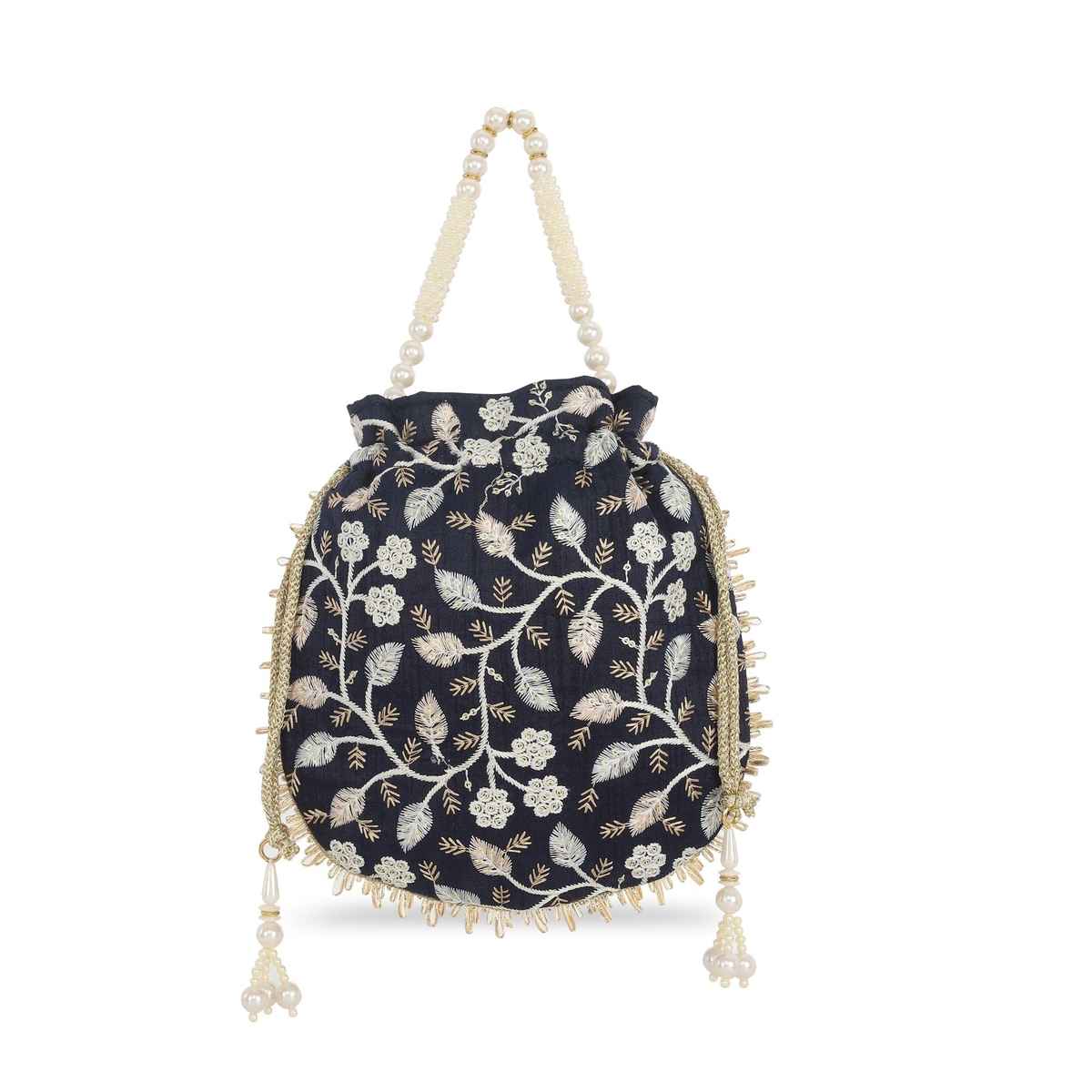 Lavie Women's Aria Round Embroidered Potli | Navy