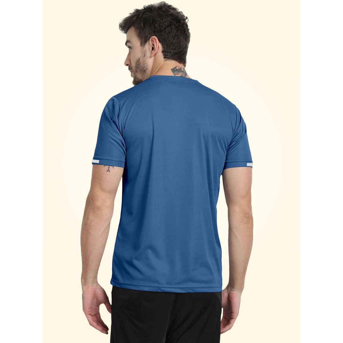 FTX Men s Solid Round Neck Polyester Half Sleeve Casual T-shirt | Blue | L