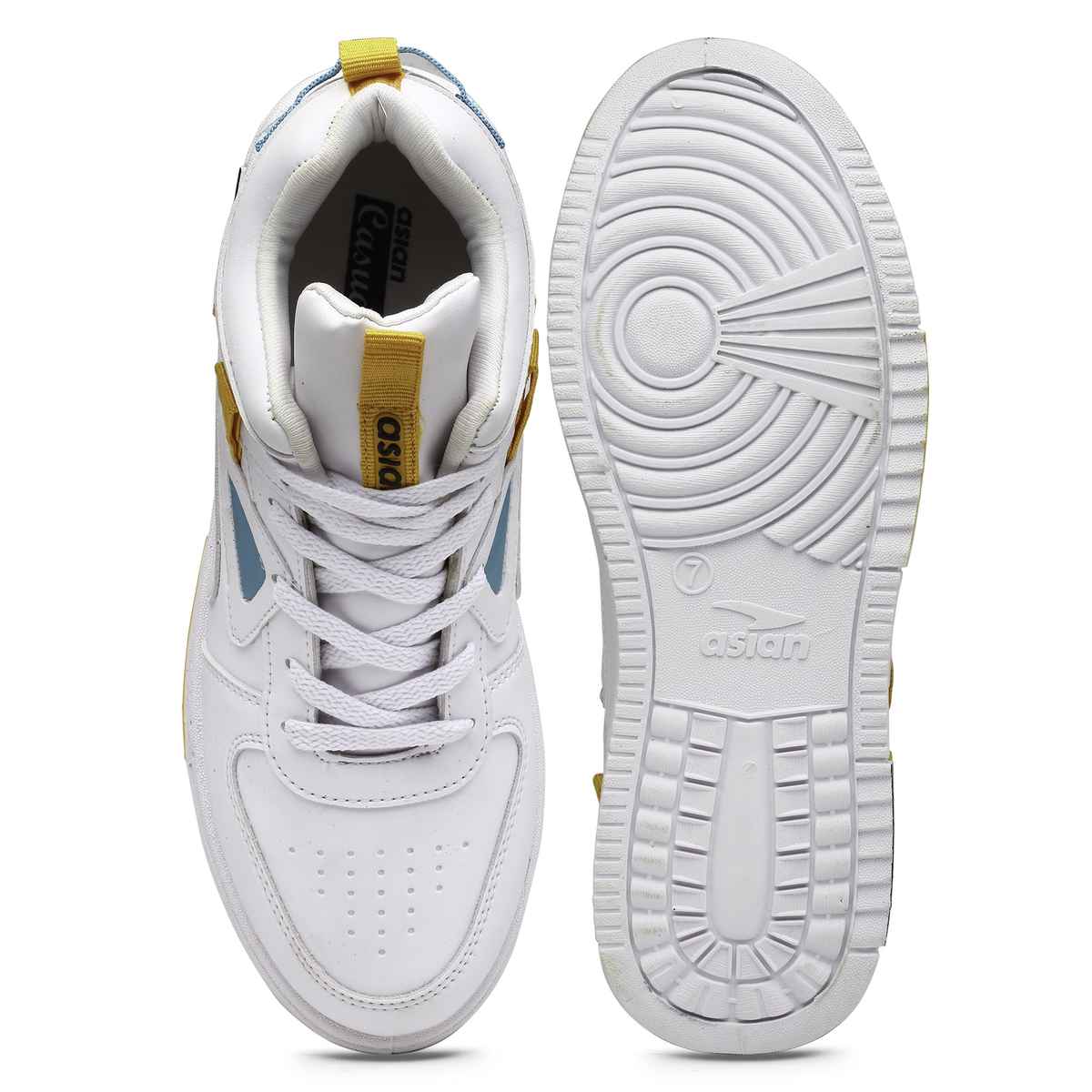Asian Tarzan-11 Men High Top Sneakers White-Mustard (UK-7)