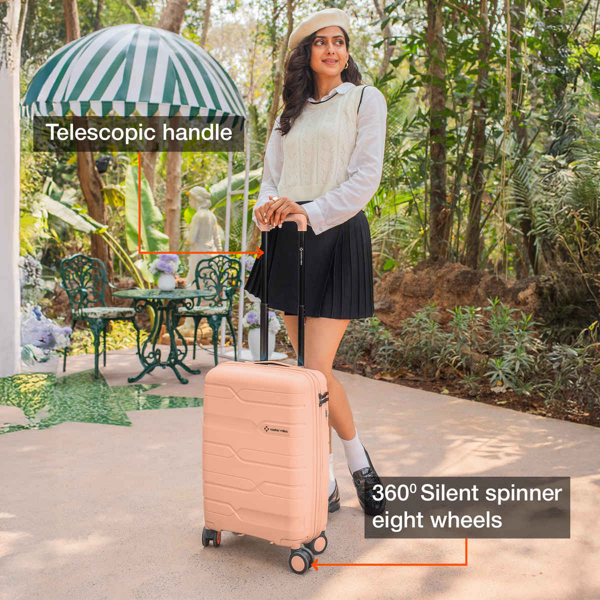 Nasher Miles Paris Cabin Hard-Sided Polypropylen Luggage 20 Inch-55 cm Trolley Bag - Peach