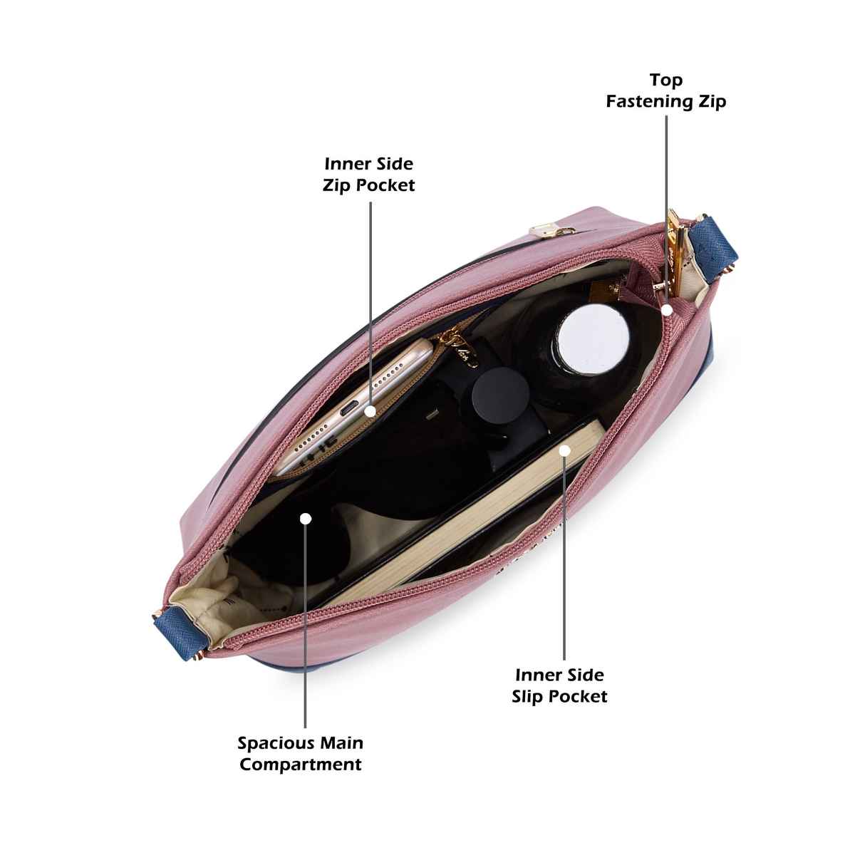 Lavie Women's Taya Cross Body Sling Bag | Ladies Purse Handbag | Dark Pink