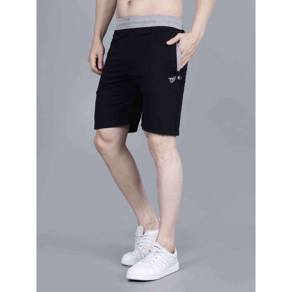 Texfro Men's | Solid Knee Length Sports & Regular Shorts with Side Pockets - Black | L