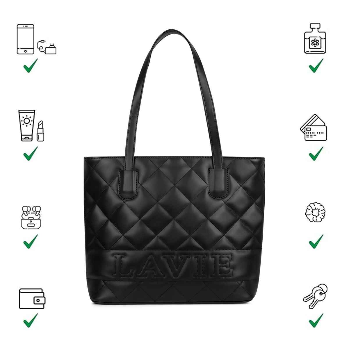 Lavie Womens Quilt Jossie Tote Handbag | Black