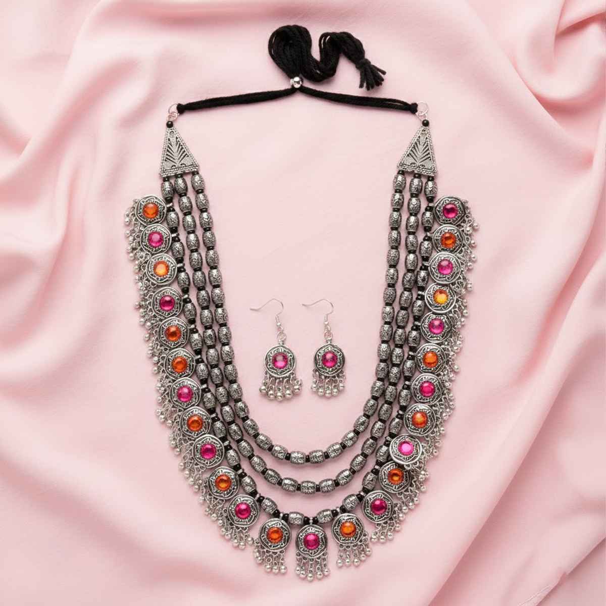 Shining Diva Fashion Stylish Oxidised Silver Tribal Necklace Set for Women and Girls | 12164s
