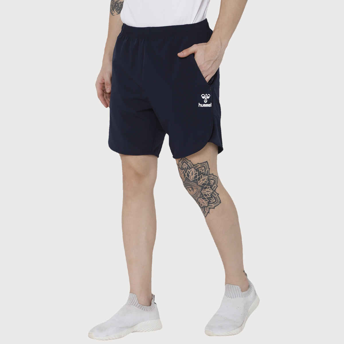 hummel Men's Kuro Solid Regular Fit Gym Shorts with Zipper Pockets | Real Navy - L
