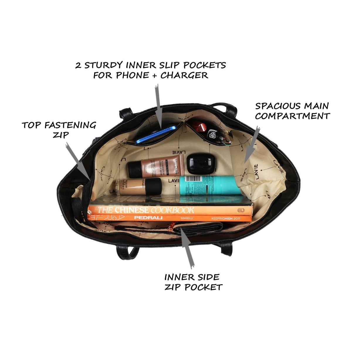 Lavie Women's Croc Nov Tote Handbag | Tote Bag For Work | Ladies purse | Shoulder Bag | Black