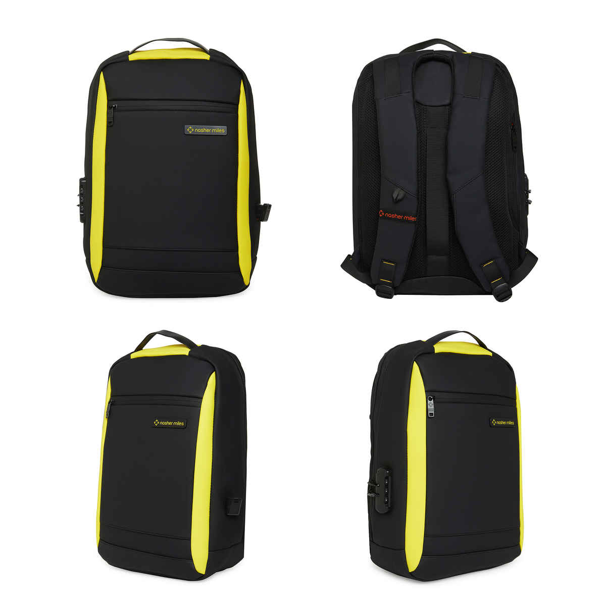 Nasher Miles Madison Workpack 22 L Polyester Black Yellow Laptop Backpack, Number Lock Usb Charging
