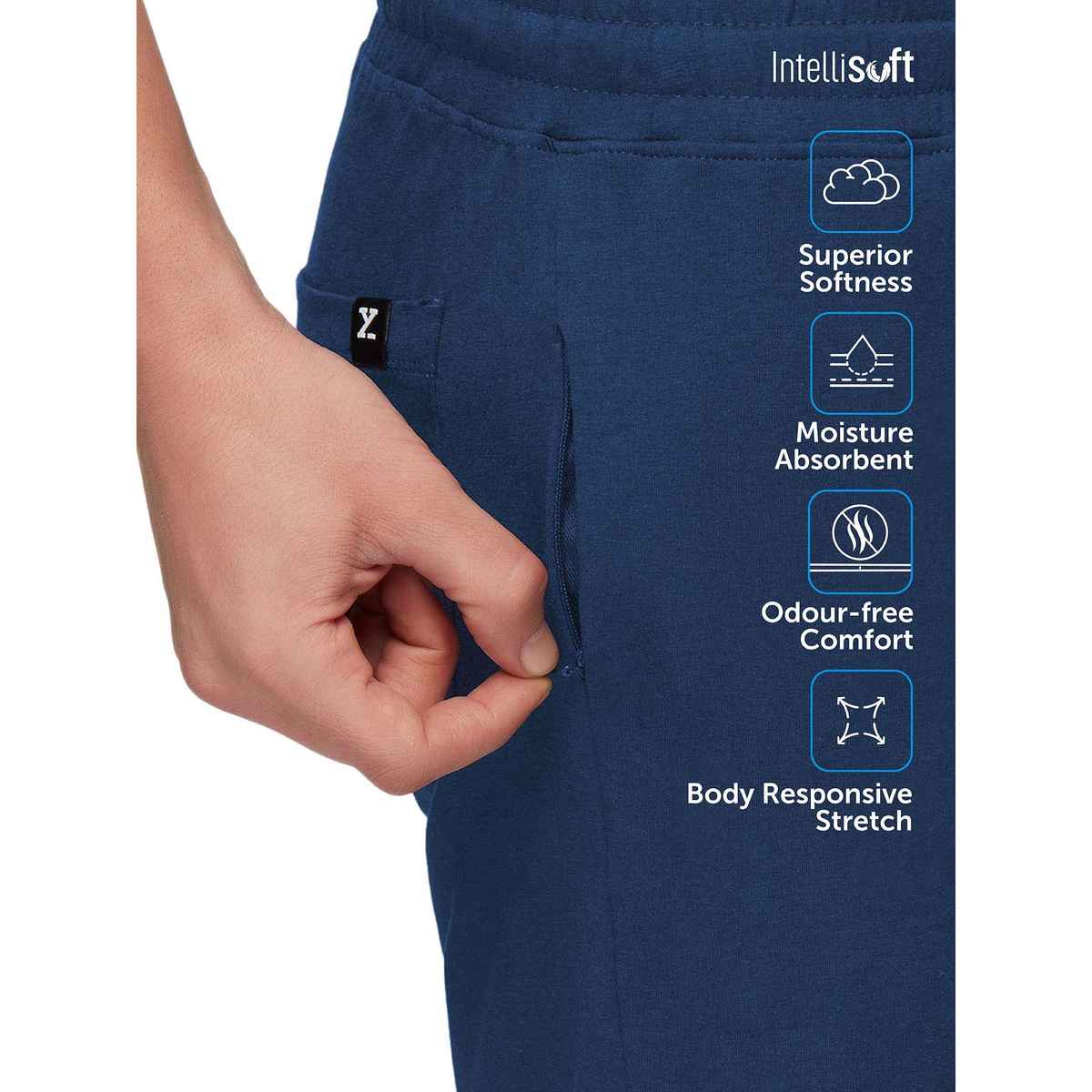XYXX Ace Cotton Modal solid Shorts | 2 Side Pocket with zip | Dress Blue- XL