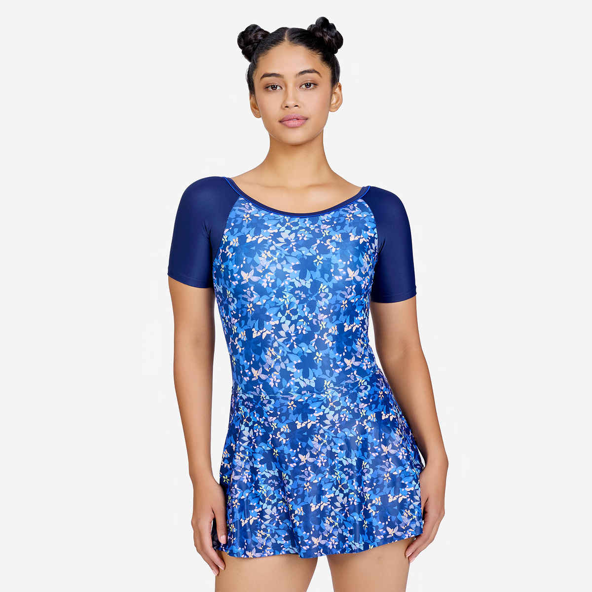 Decathlon Nabaiji Women's Short Sleeve Swimsuit With Skirt | Dark Blue - S