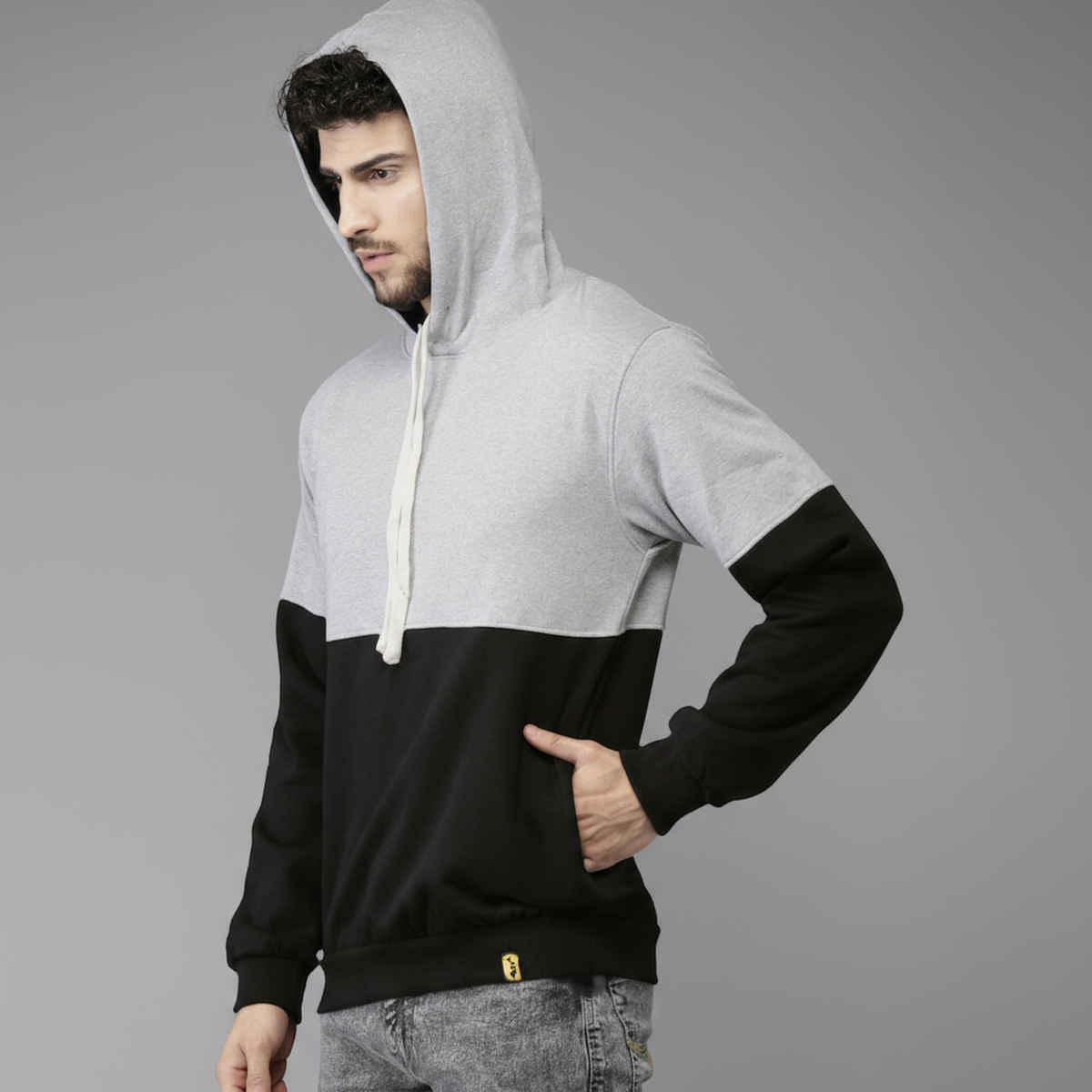 Campus Sutra Men's Pullover Hoodie With Ribbed Hem | Multicolour - M