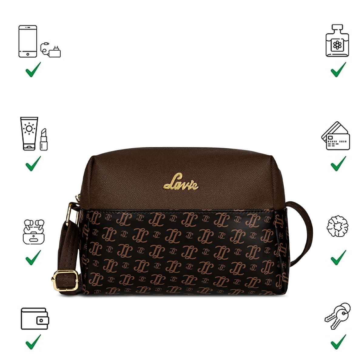 Lavie Women's Mono Ll Senna Box Crossbody Sling Bag | Ladies Purse Handbag | Brown