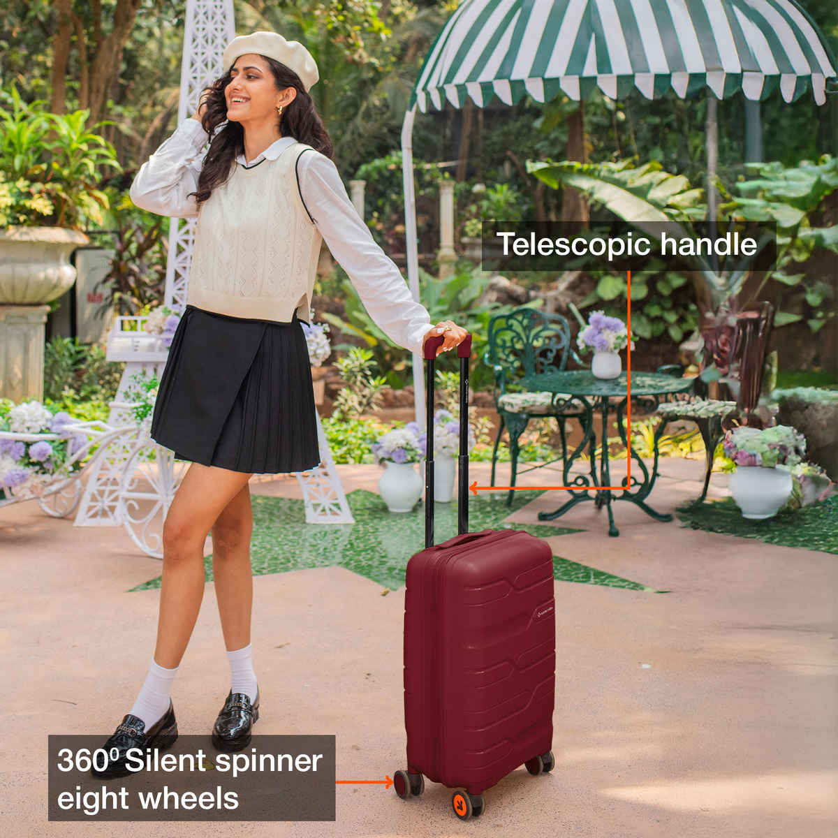 Nasher Miles Paris Cabin Hard Sided Polypropylene 20 Inch|55 cm Trolley Bag - Maroon