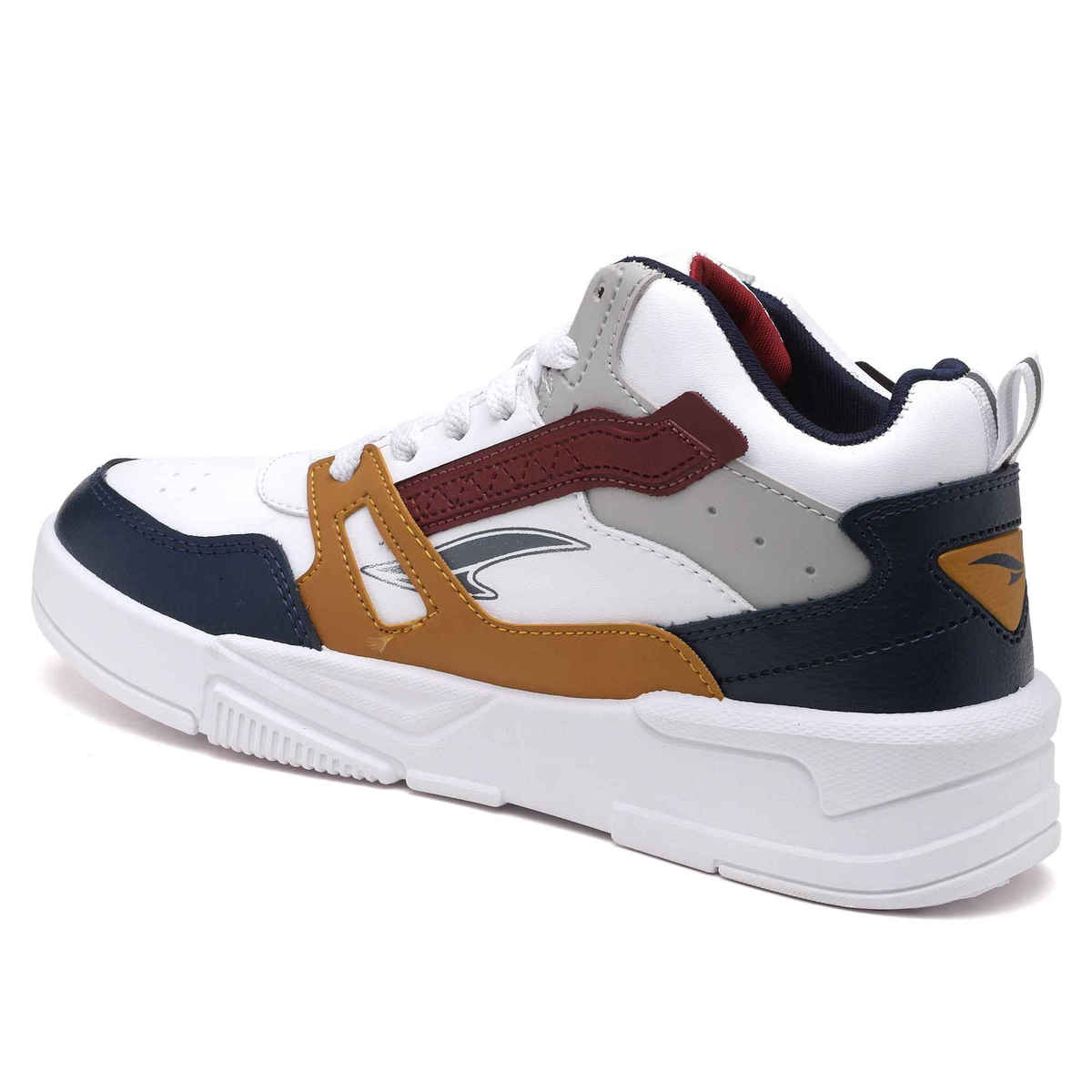 Asian Men s Mexico-11 White Navy Mustard Hightop Sneakers | UK-9