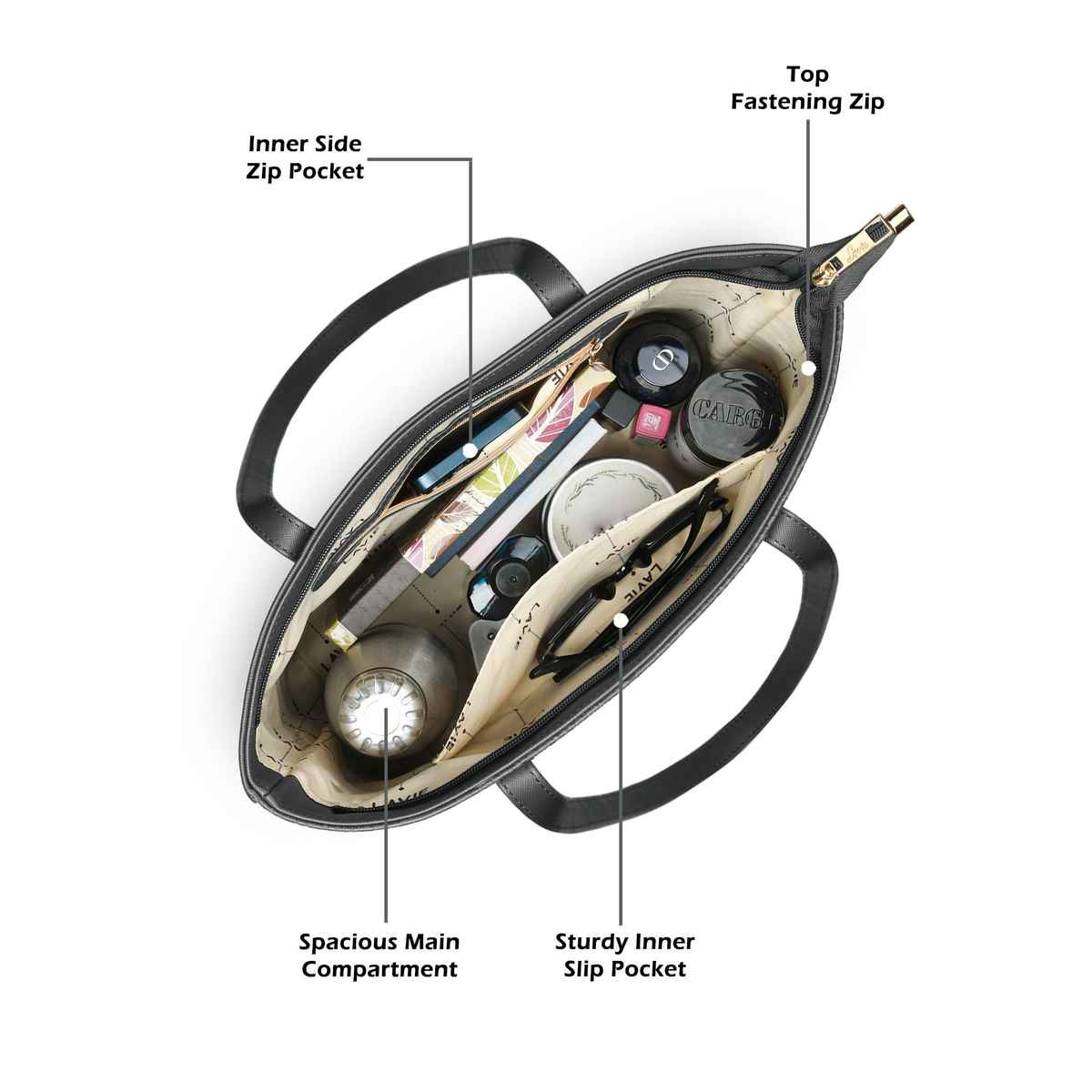 Lavie Women's Croc Pavo Tote Handbag | Tote Bag For Work | Ladies purse | Shoulder Bag | Dark Grey