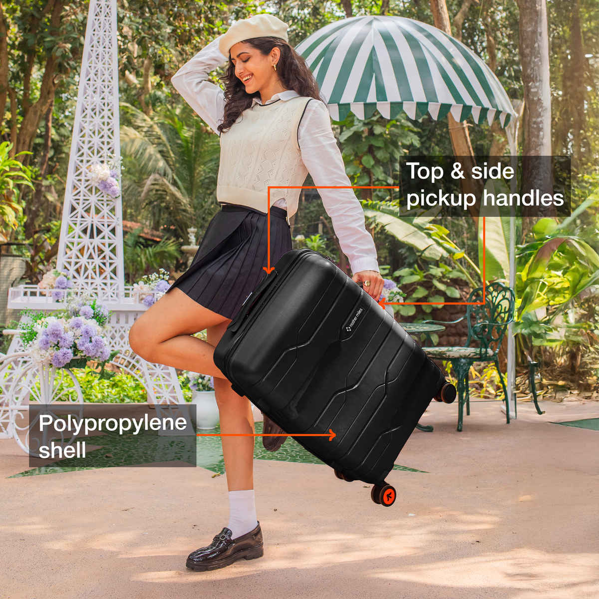 Nasher Miles Paris Check-In Hard-Sided Polypropylene Luggage 24 Inch-65 cm Trolley Bag - Black