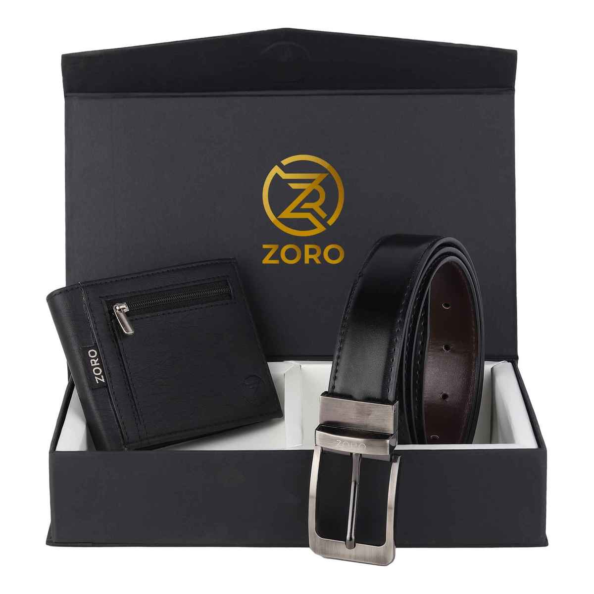 ZORO Men's Vegan Leather Belt & Wallet Combo | Fits up to 40 Waist